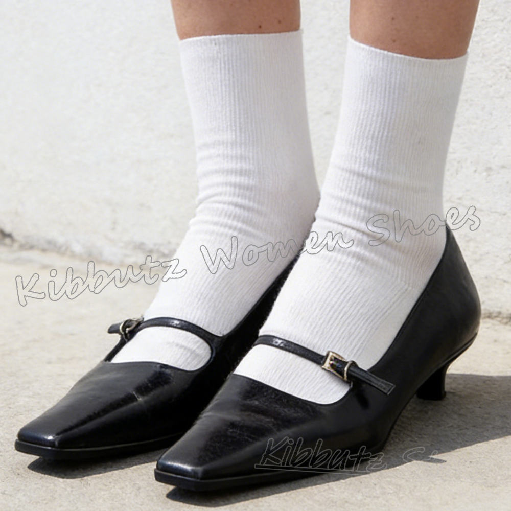 Women'S Shoes Kitten Heels - Mary Jane Pumps Belt Buckle Leather