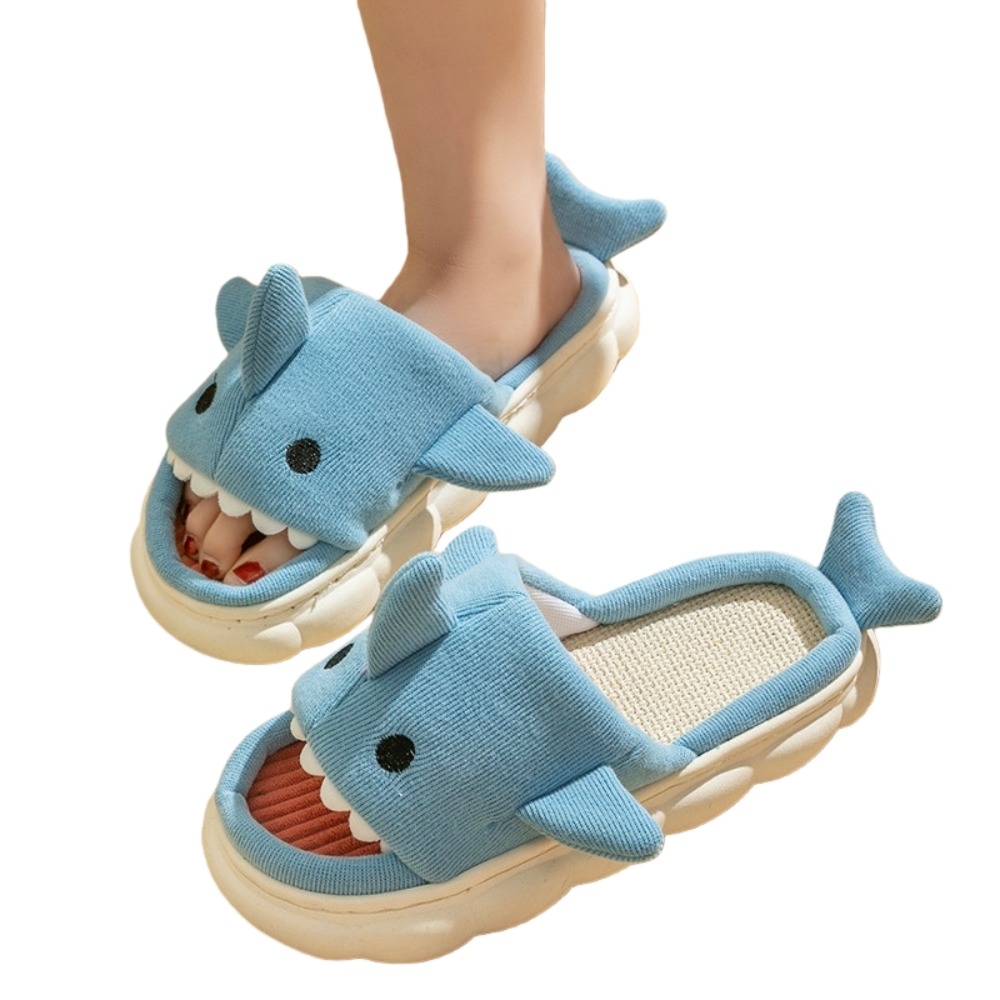 Fluffy Fur Slipper - Kawaii Linen Shark Plush Slippers Plush