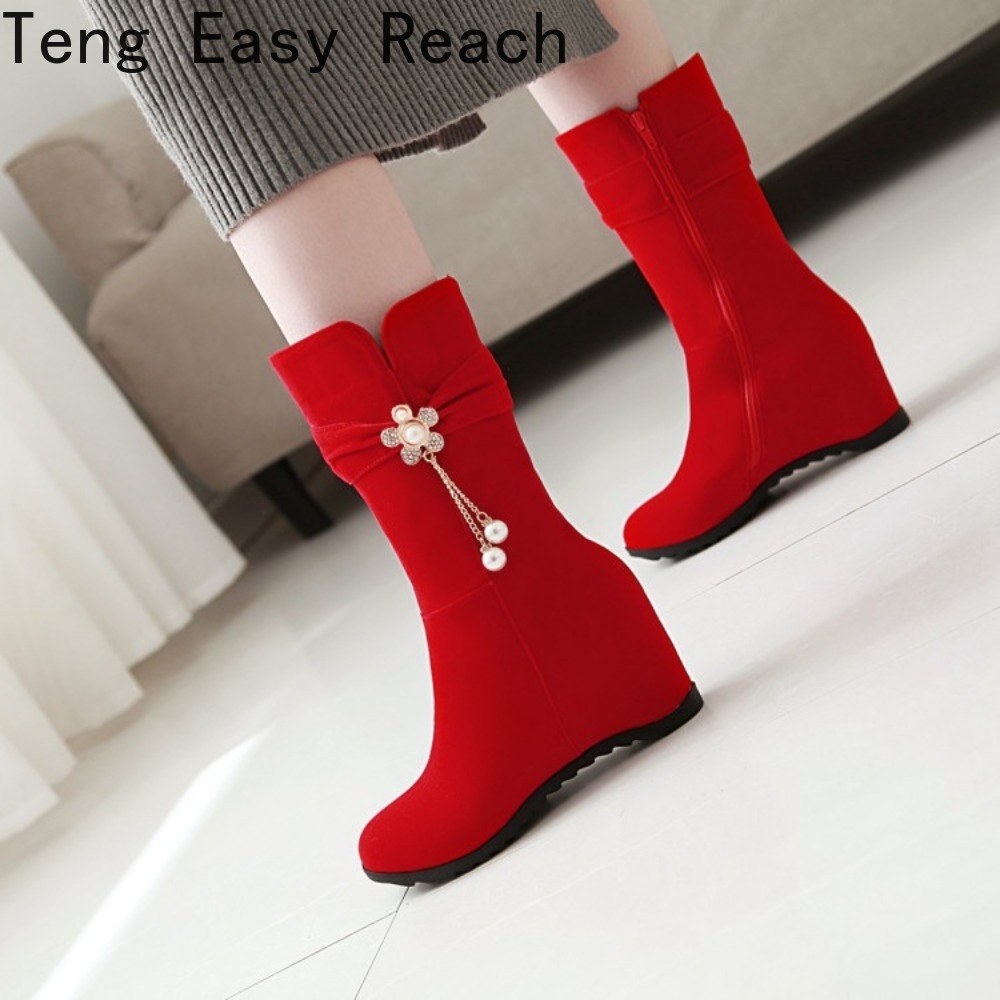 Women'S Shoes Size 40 In Us - Ladies Fashion Red Faux Suede Snow