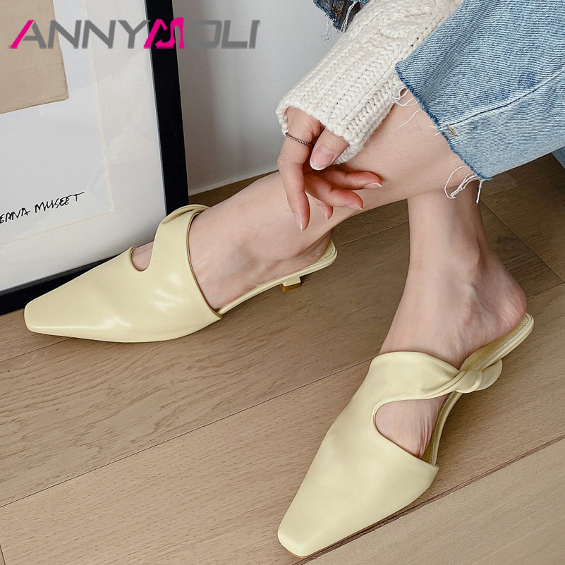 Women'S Shoes Size 40 In Us - ANNYMOLI Square Toe Mules Shoes Woman