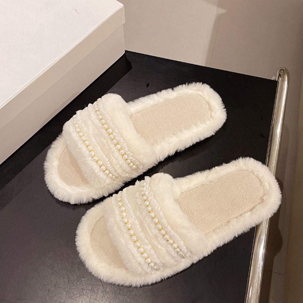 Cute Thick Sole Pearl Slippers - Fluffy Fur Slipper reseña y precio