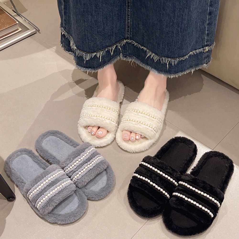 Cute Thick Sole Pearl Slippers - Fluffy Fur Slipper reseña y precio