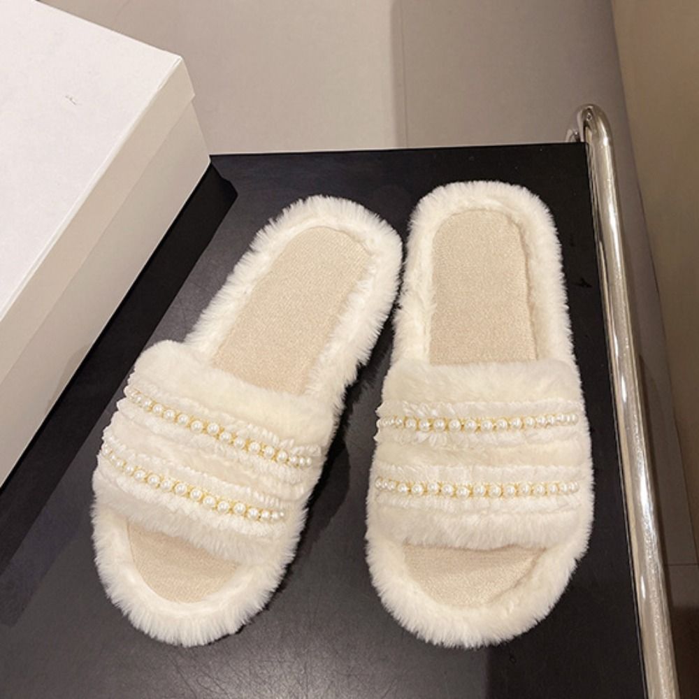 Cute Thick Sole Pearl Slippers - Fluffy Fur Slipper reseña y precio