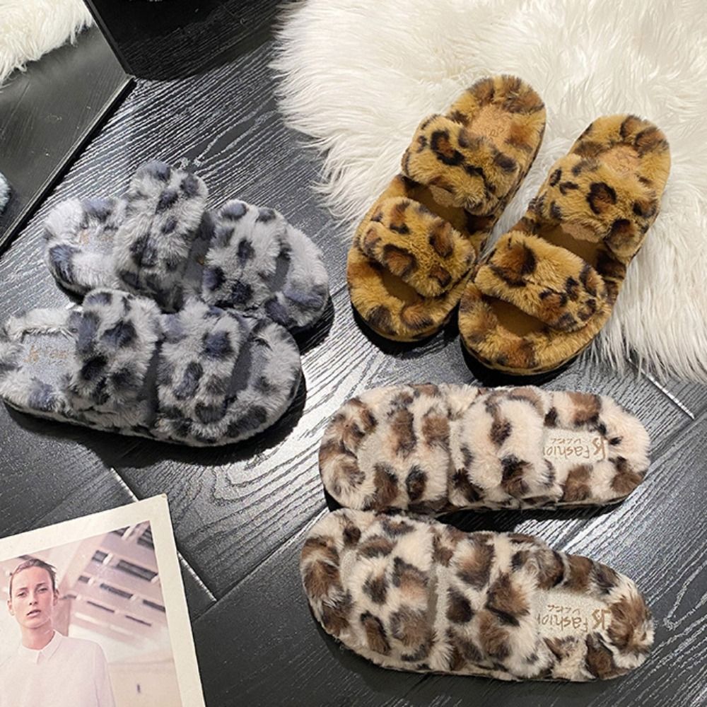 Cute Thick Sole Leopard Print  - Fluffy Fur Slipper reseña y precio