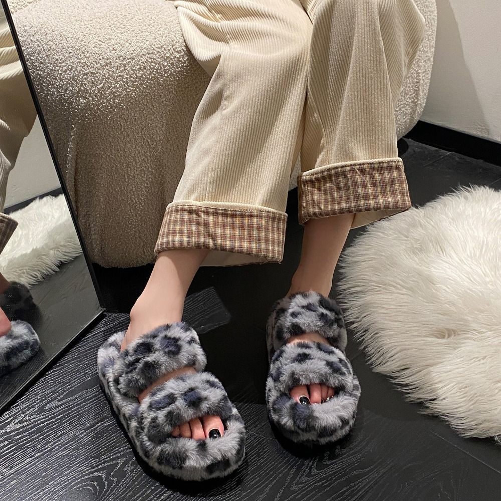 Cute Thick Sole Leopard Print  - Fluffy Fur Slipper reseña y precio
