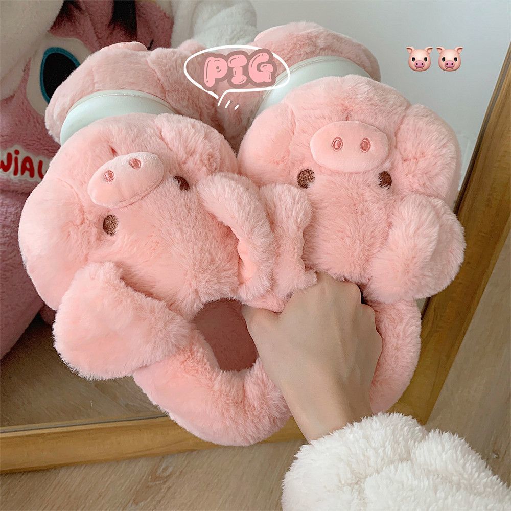 Feerldi Pink fluffy pig slippe - Women Shoes On Sale reseña y precio
