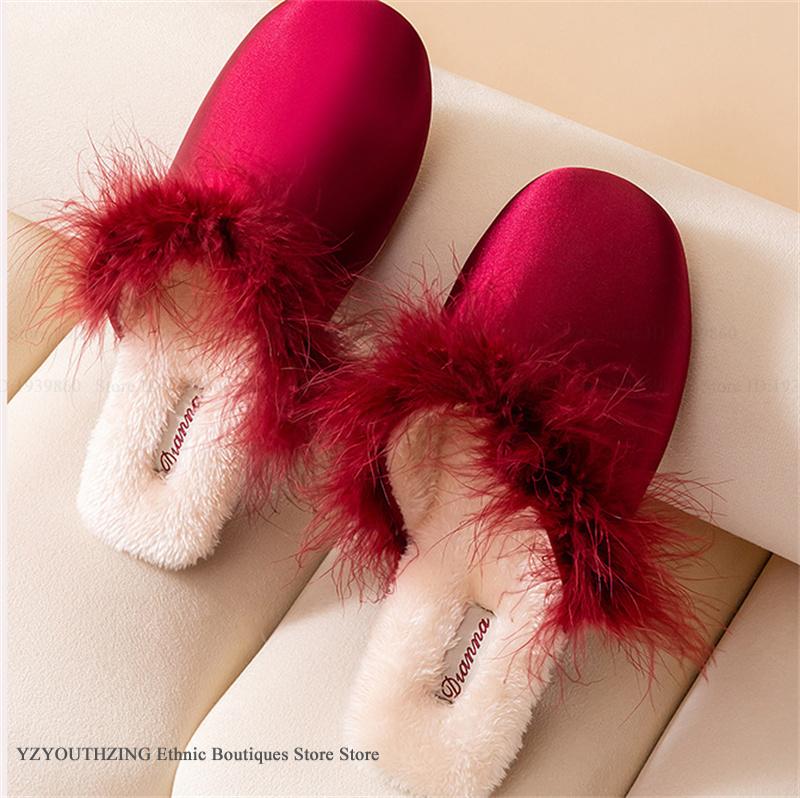 Luxury Feather Satin Fluffy Sl - Fluffy Fur Slipper reseña y precio