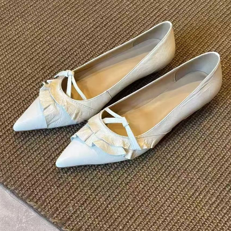 Elegant Leather Ruffles Low-he - Women'S Shoes Kitten Heels reseña y precio