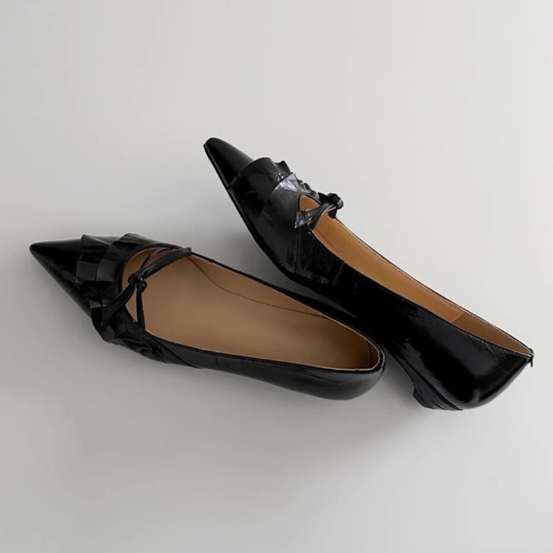 Elegant Leather Ruffles Low-he - Women'S Shoes Kitten Heels reseña y precio