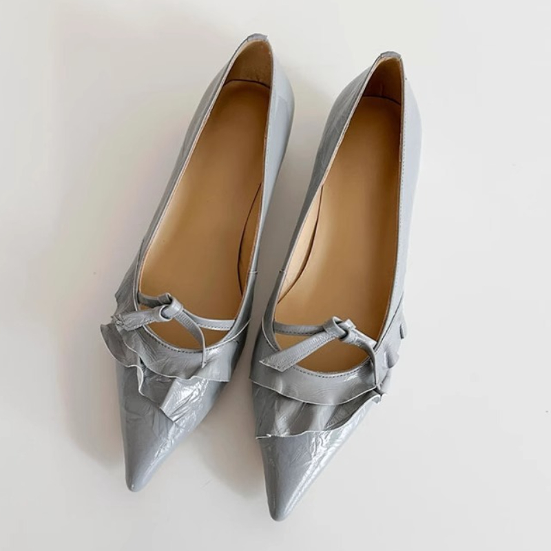 Elegant Leather Ruffles Low-he - Women'S Shoes Kitten Heels reseña y precio