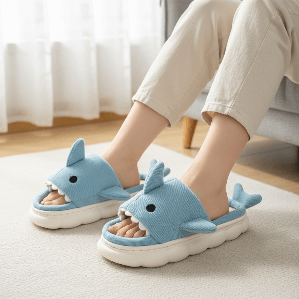Cute Linen Shark Slippers Slid - Fluffy Fur Slipper reseña y precio