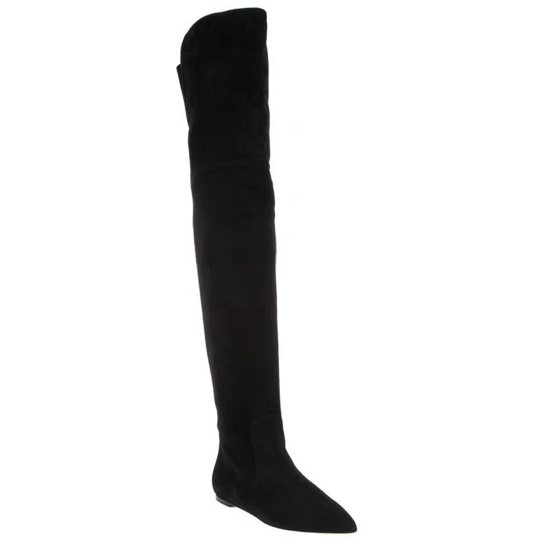 Black Suede Flat Over The Knee - Pointed Toe Flat reseña y precio