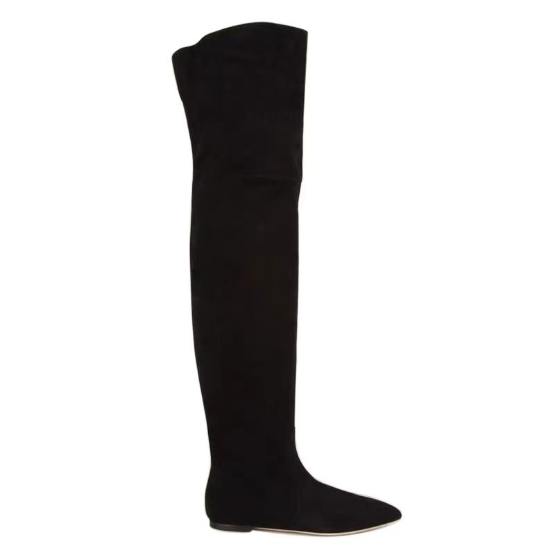 Black Suede Flat Over The Knee - Pointed Toe Flat reseña y precio