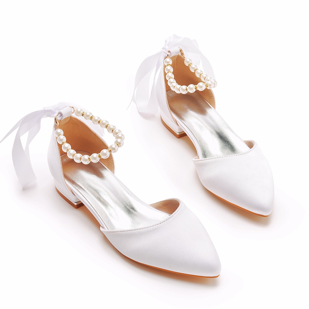 Wedding Shoes Bride Flat Heel  - Pointed Toe Flat reseña y precio